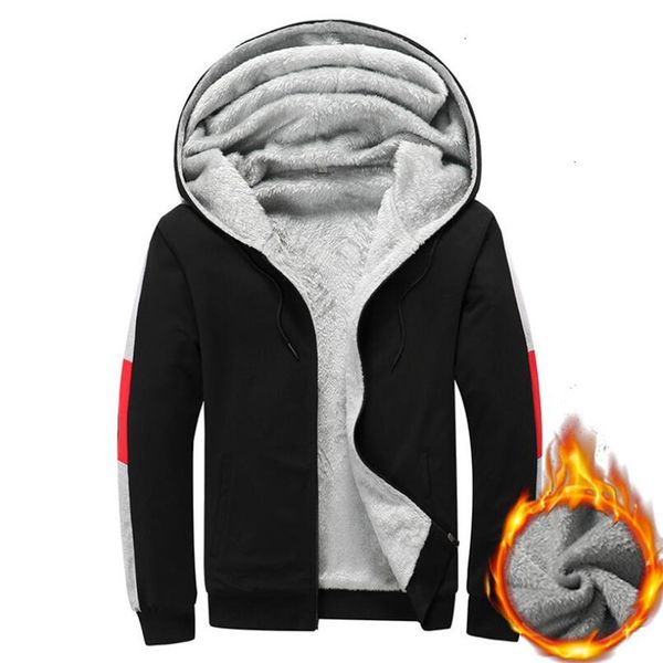 

2021 new men's fleece warm hoodies sweatshirts winter casual hooded coats male fashion tracksuit jackets brand clothing casaco masculin, Black