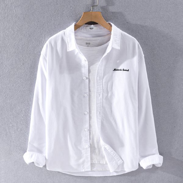 

2021 new style men's soft washed oxford long-sleeved cotton shirt casual all-match solid white for brand trendy shirts men orbo