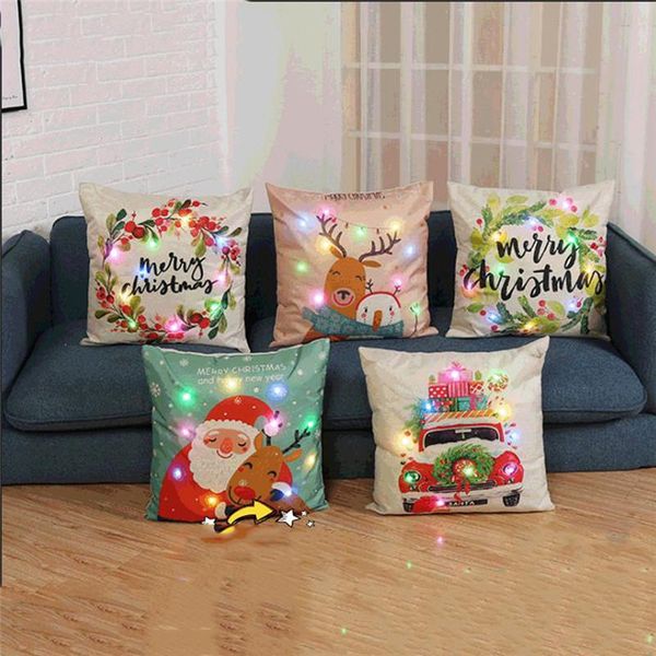 

pillow case christmas series cartoon cover led sofa cushion cover, linen car back seat