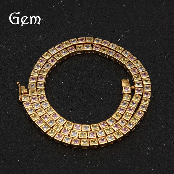 

hip hop new square zircon tennis chain copper inlaid zircon row necklace colorful zircon men's necklace, Silver
