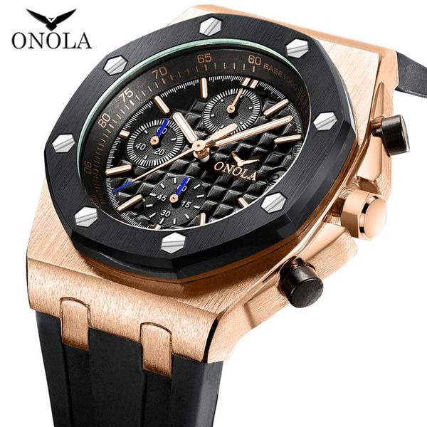 2022NEW ONOLA marca moda casual relógio masculino de quartzo cronógrafo relógio de pulso multifuncional todo preto ouro metal relógio à prova d'água para homens