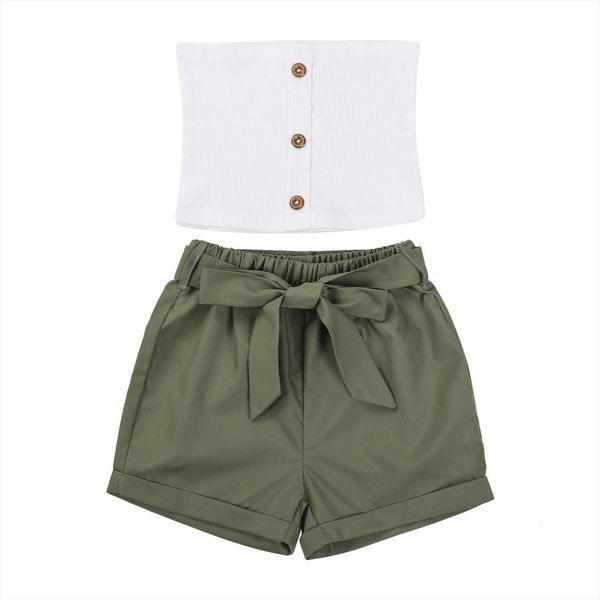 

0 4y summer girls baby clothes sets sleeveless vest striped bow shorts 2pcs, White