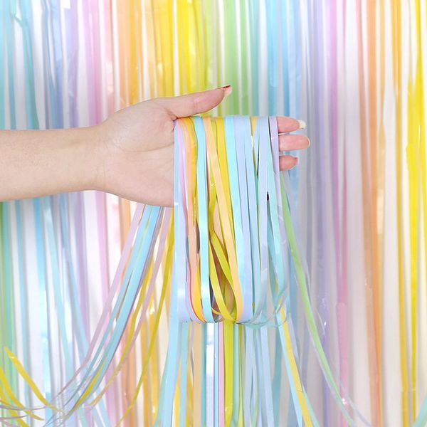 

party decoration 1*2m fashion macaron colorful fringe wedding birthday backdrop rain tinsel foil curtain baby shower wall drapes