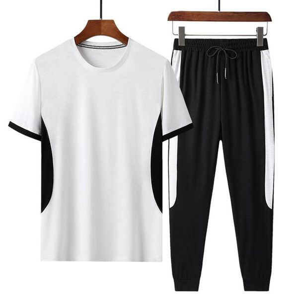 

men's tracksuits man's contrast color sports suit, round neck short sleeve base t-shirt, loose casual trousers, daily life, Gray