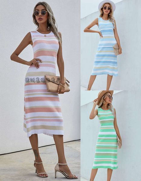 

spring slim fit sleeveless splicing fashion stripe knitted long, White;black