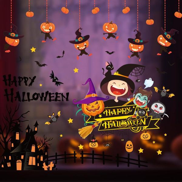 

wall stickers [shijuehezi] halloween glass diy pumpkin zombie bats decals for living room shop festival house window decoration