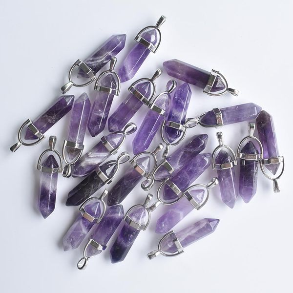 

natural stone charms amethyst hexagonal healing reiki point pendants for jewelry making diy necklace earrings, Bronze;silver