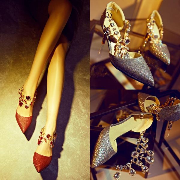 

dress shoes woman pumps wedding women super crystal shining string bead bling rhinestones mysterious beauty heels, Black