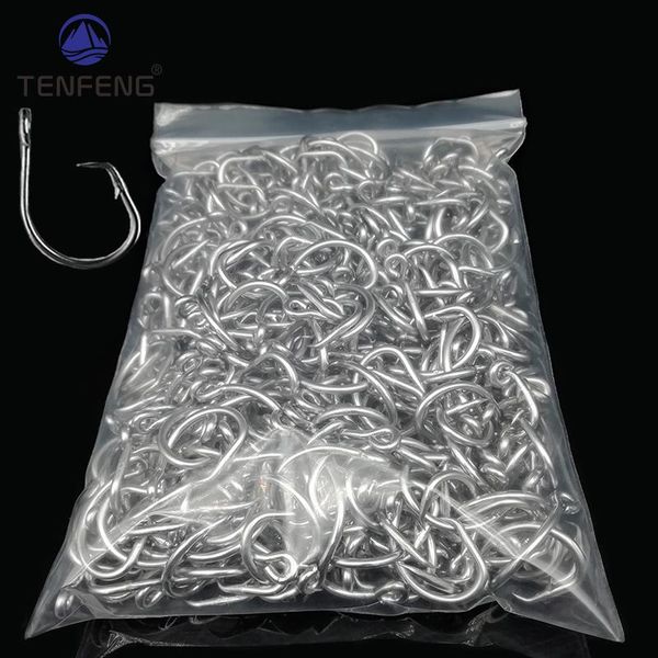 

50-500pcs wholesale stainless steel barbed eyed fishhooks circle fish hook tuna bait jig single jigging ocean sea fishing pesca