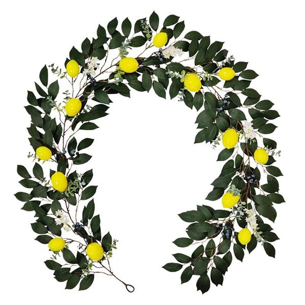 

spring vine with artificial lemons, green leaves, summer fall garland ivy for front door wall wedding home decor