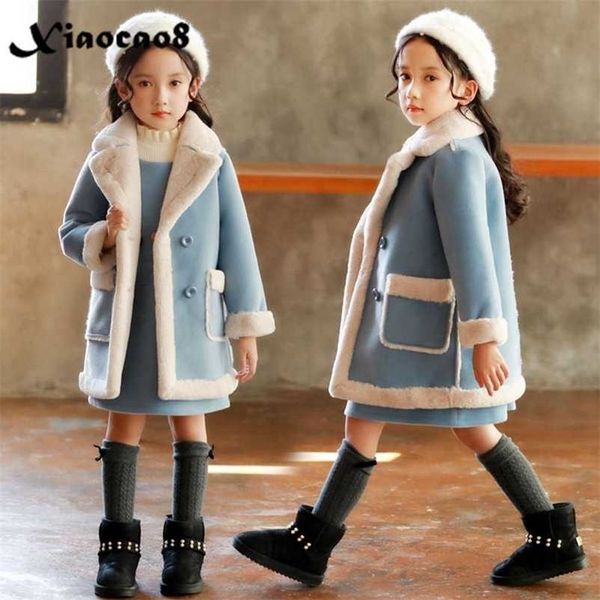 Kinder verdicken Samt Winterjacken für Mädchen Mode Woll Oberbekleidung Mantel Kinder warme Kleidung Kleinkind Jacke 211204