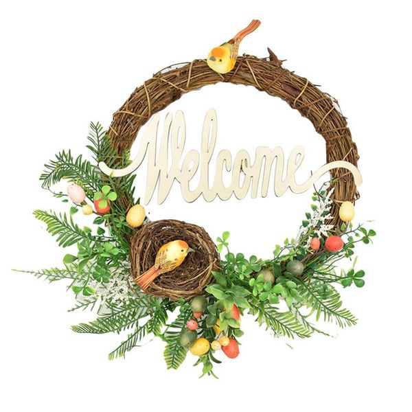 

spring wreath for easter with grass, bird nest & eggs artificial fern greenery wreath front door wall garden home decor