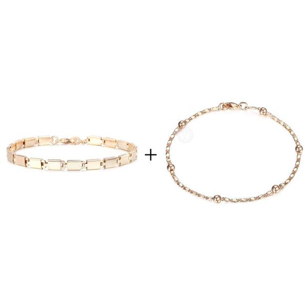 

link, chain 2pcs/set 20cm bracelet for women 585 rose gold color girls link bracelets fashion jewelry gifts wedding party cb10cb11, Black