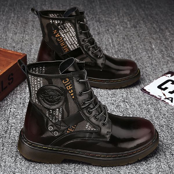 

new mens martin boots womens autumn boots british style genuine leather thick heel ankle boots motorcycle fashion casual, Black