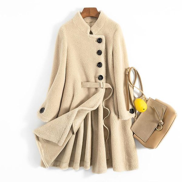 

women's fur & faux autumn winter coat women clothes 2021 real female wool jacket collar korean vintage sheep shearling zt4529, Black