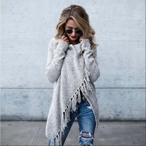 

womens sweaters poncho winter long sleeve cardigan wool casual tassel oversized female shawl hem fringe ladies sweater jackets, White;black