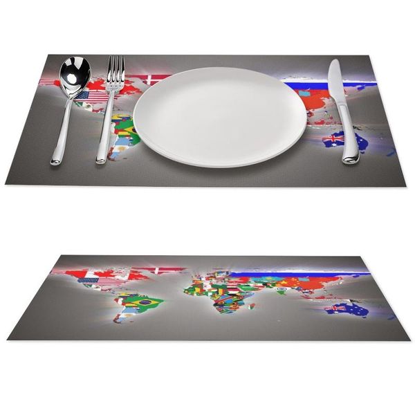 

mats & pads map poster art rectangle table non slip heat resistant washable coffee kitchen pvc placemat 2pcs