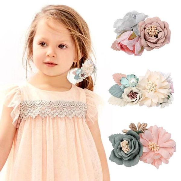 

hair accessories baby girl floral clips headwear 3 pieces per pack, Slivery;white