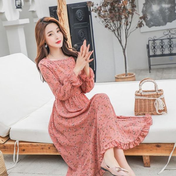 

casual dresses 2021 women's spring long-sleeved chiffon office lady dress chic floral long sleeve round neck butterfly, Black;gray