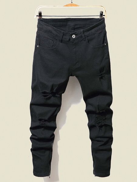 

men solid ripped jeans q0pk#, Blue