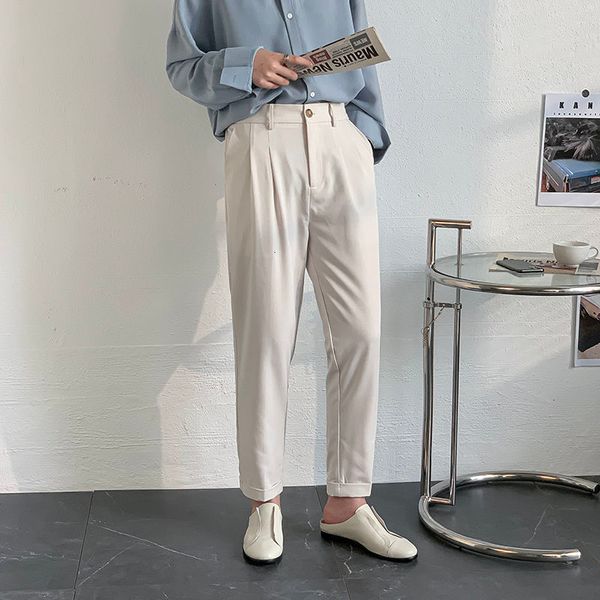 

2021 new spring suit men's slim fashion solid color business casual men straight-leg pants mens trousers g40w, Black