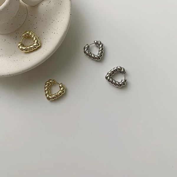 

hoop & huggie ghidbk trendy geometric metal twist heart earrings for women simple temperament small party street jewelry, Golden;silver
