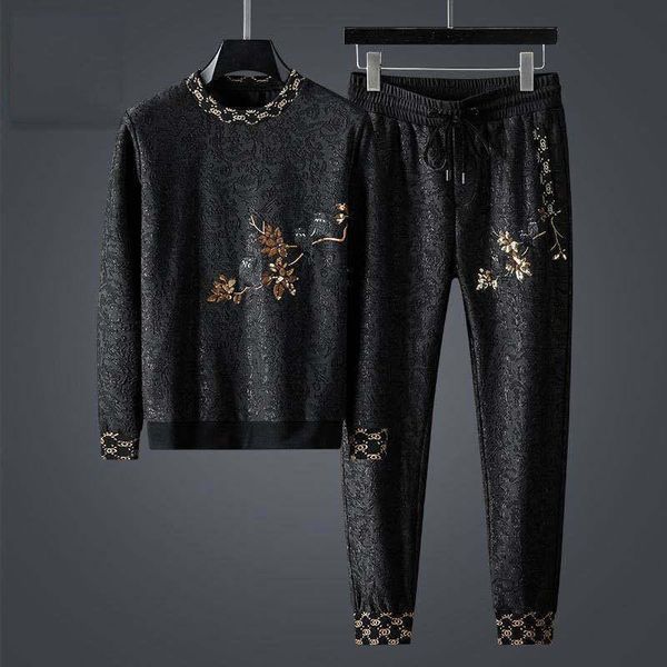 

high-end autumn and winter dark jacquard casual suit men's fashion korean sports match men's two-piece handsome, Gray