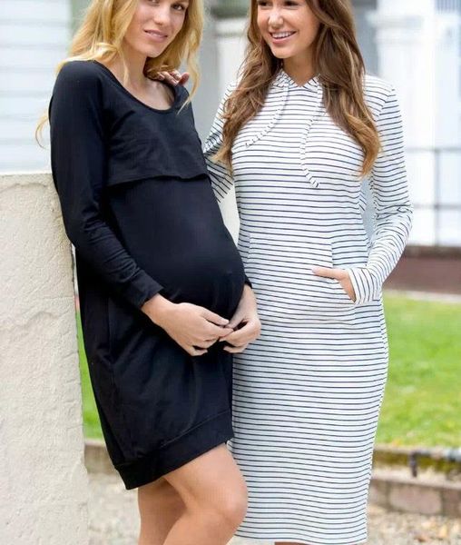 

maternity dresses explosion models europe and the united states round neck long sleeves solid color comfortable soft good-looking, White