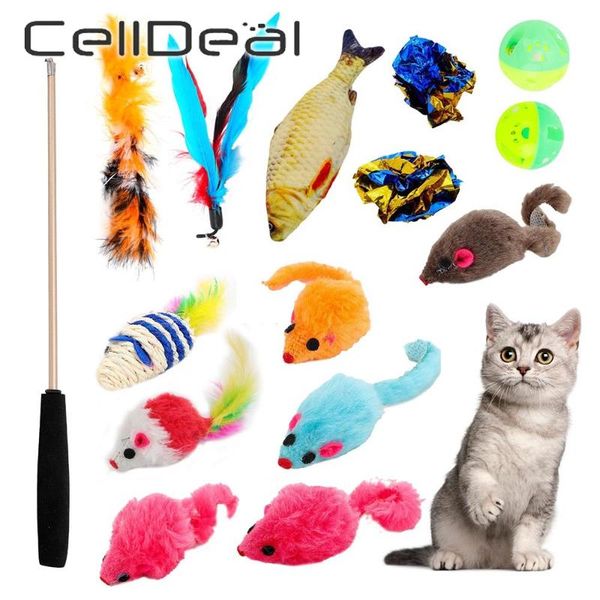 

cat toys 15 sets interactive toy funny cats stick fishing rod plush mouse variety pack kitten relief pets accessory