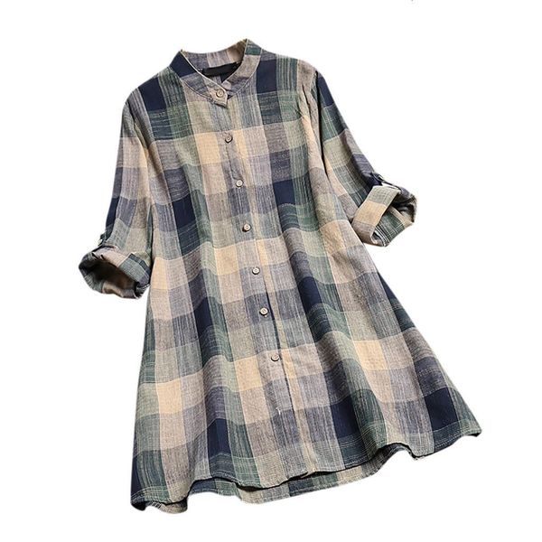

fashion womens blouses female casual matching stand collar color long sleeve button loose plaid shirt blusas mujer de moda 2021, White