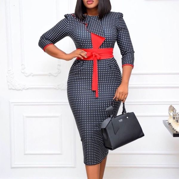

office print point lady pencil half sleeve the neck with stripes dress thin autumn fashion shreds work wear dresses xq19, Black;gray