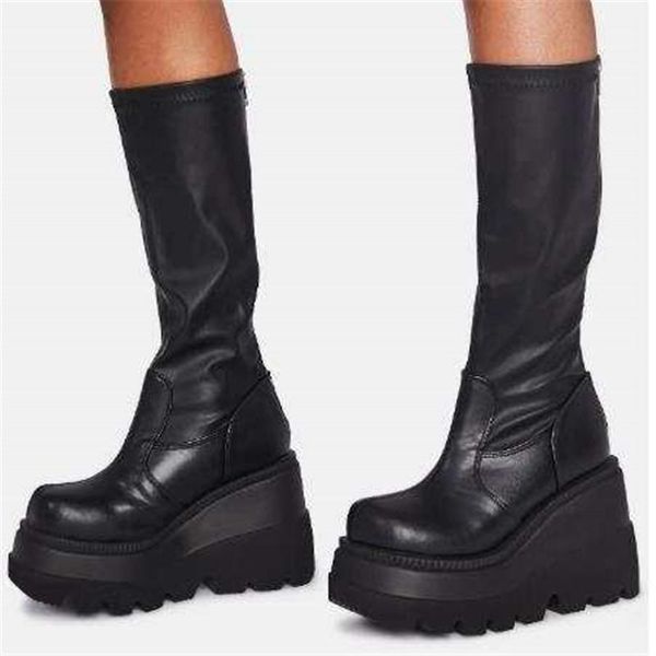 

boots autumn winter fashion high tube knight female lace side zipper thick bottom size 43 women, Black