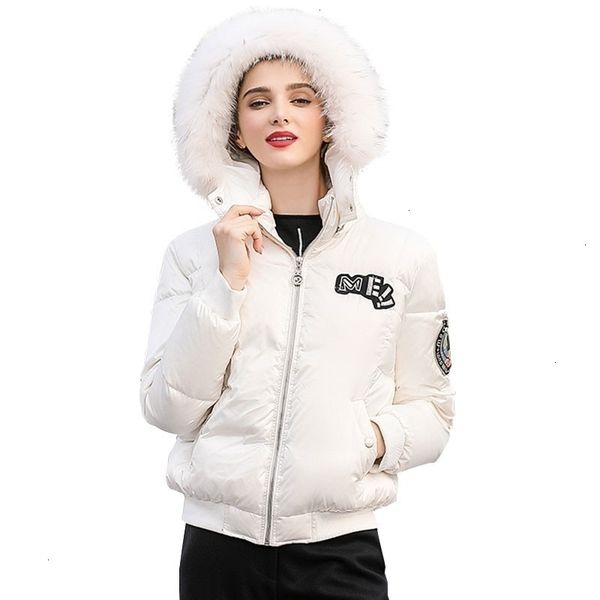 

winter women white dogs parka women's letter donsjack women's short warm jacket soft hooded bean jas t191024, Black