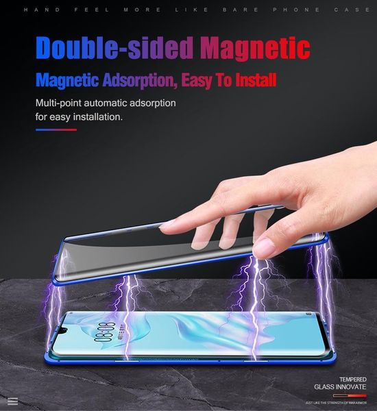 

tempered glass built-in cell phone case magnetic adsorption flip clear metal bumper for huawei p20 p30 mate20x nova3e