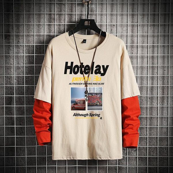 

men's hoodies & sweatshirts glacialwhale patchwork spring crewneck sweatshirt men japanese streetwear hip hop oversized khaki hoodie, Black