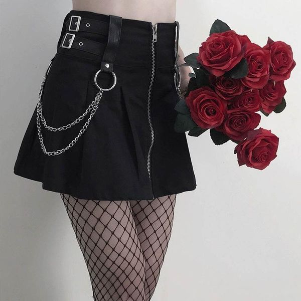 

skirts black skirt stylish women zipper pleated solid color casual female clothing 2021 mini faldas mujer moda