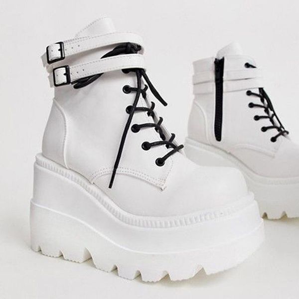 

boots brand high platform fashion ladies heels ankle women 2021 party wedges shoes woman, Black