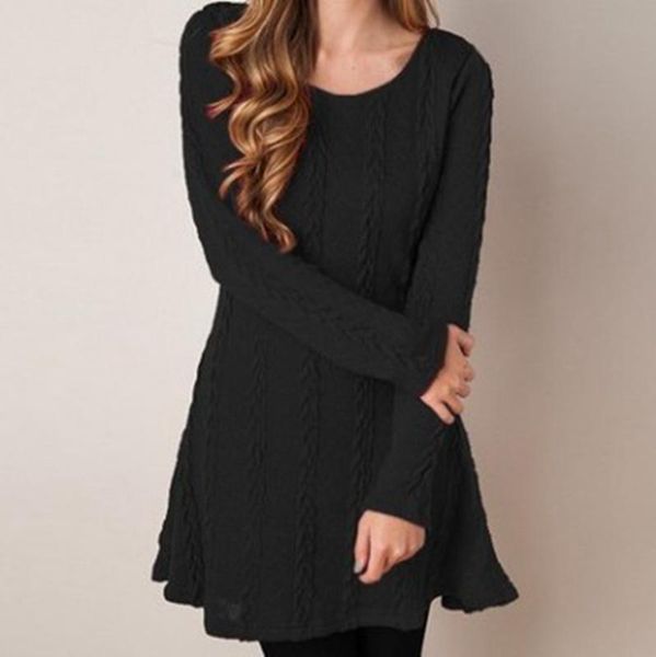 

casual dresses donsignet woman dress knit sweater long sleeve spring/autumn red fashion a-line solid o-neck, Black;gray