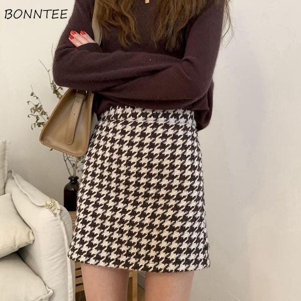 

skirts women student fashion ulzzang spring plaid mini high waisted korean style all-match streetwear cozy feminine daily simple, Black