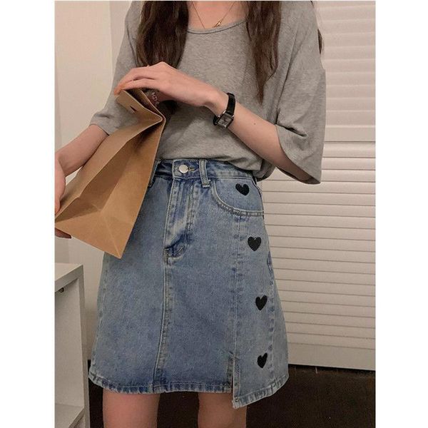 

skirts women summer solid casual denim bodycon split mini skirt female fashion embroidery high waist a-line jeans w188, Black