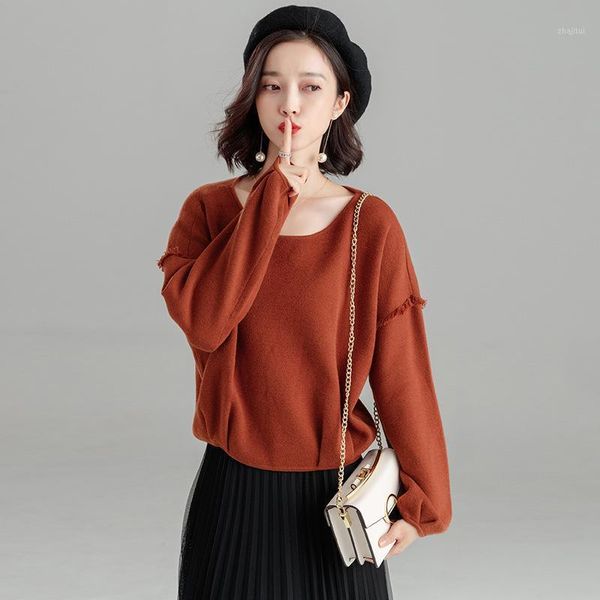 

women's sweaters fashion sweater woman keep warm autumn model of pure color pullovers loose big yards short ladies knitted blouse, White;black