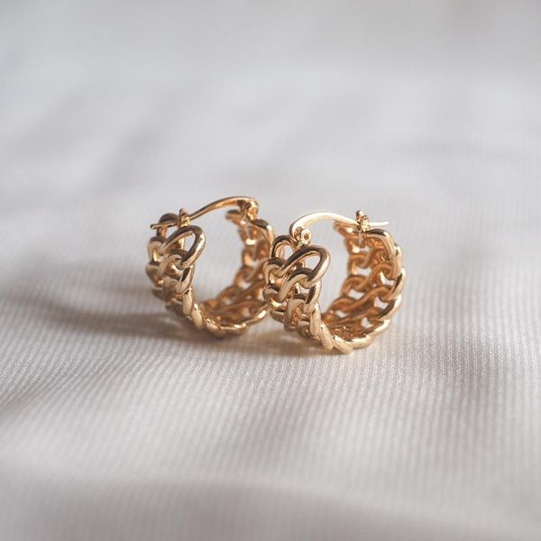 

hoop & huggie vintage geometric gold plated semi-circle chain braided earrings fashion brass electroplating wild for women, Golden;silver