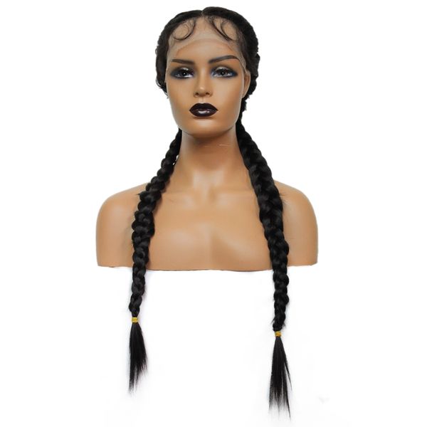 

Costume Accessories Synthetic Braided Wig Double Braids Ponytail Long Braid Wigs Middle Part with Baby Hair For Afro Women Glueless Wig, Silver