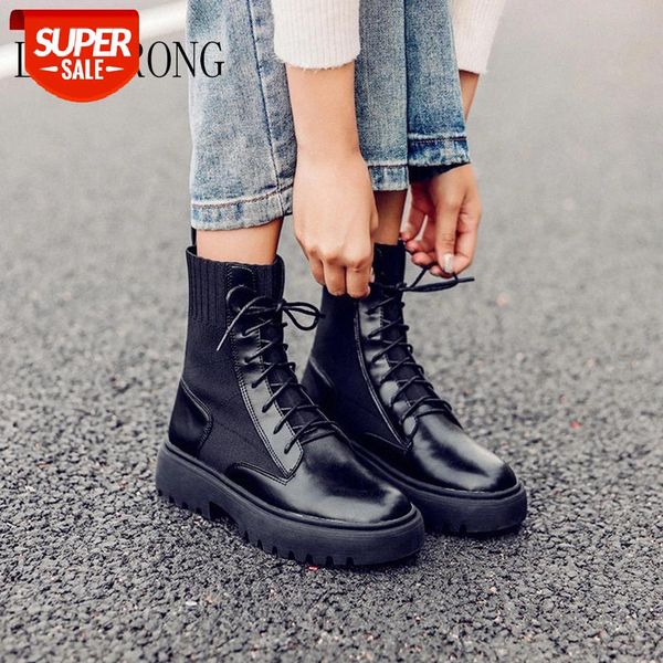 

lcizrong boots women 2019 classic black autumn winter boots plush warm big size 32- 43 splice leather ankle plus size #bq1v
