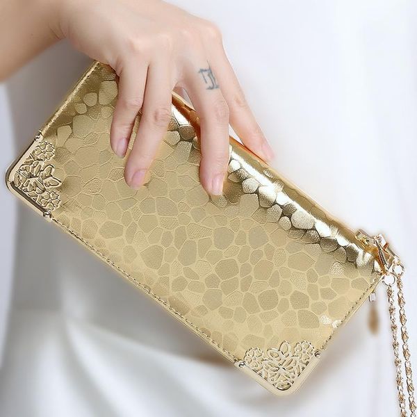 

women wallets zipper lady handbags long moneybags gold plaids clutch coin purse good quality woman wallet cards holder bags, Red;black