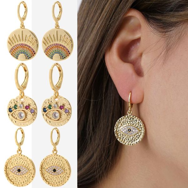 

hoop & huggie eye amulet drop earrings for women bohemia colorful fashion gold ear rings trendy cubic zircon copper, Golden;silver