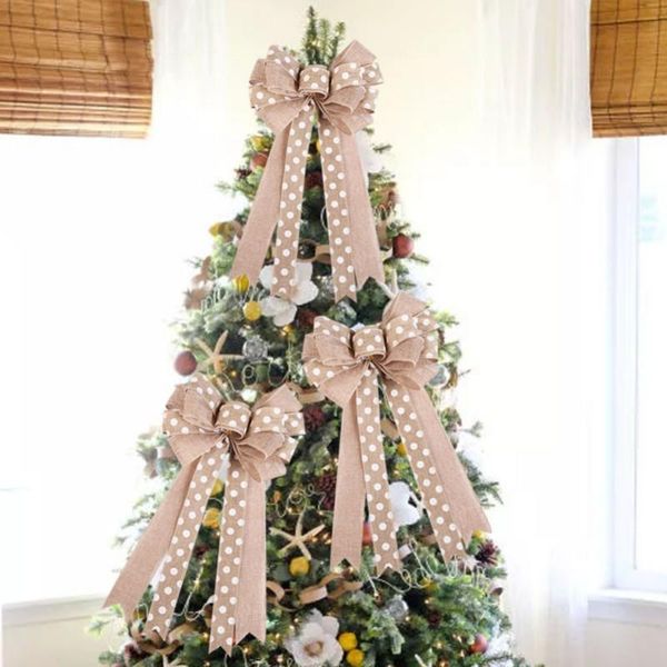 

christmas decorations tree decoration khaki burlap bow practical sturdy festival lattice diy ers hanging ornaments 2022
