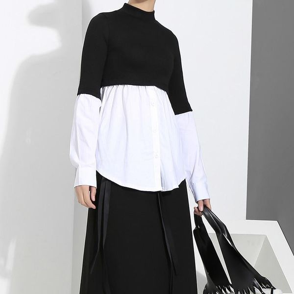 

women's blouses & shirts lanmrem 2021 spring classical women fashion clothing turtleneck full sleeves contrast color patchwork sweatshi, White