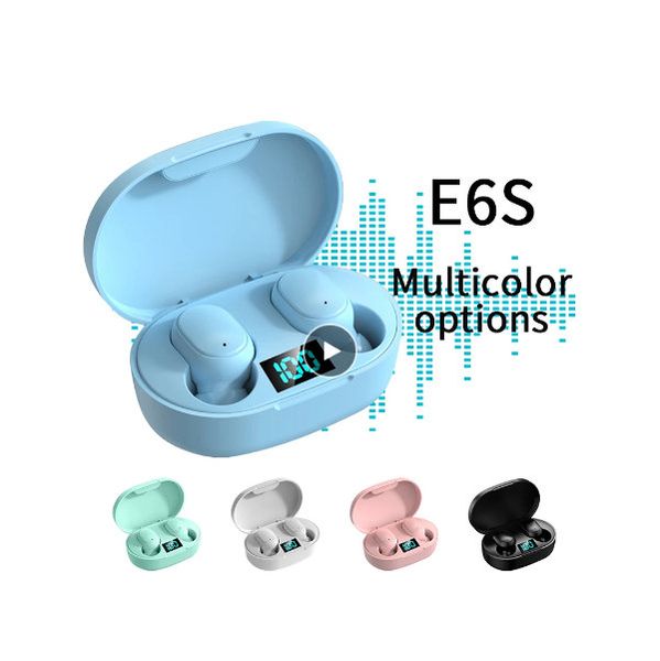 Mini TWS E6S Bluetooth 5.0 Fones de ouvido para iPhone dispositivos Android Sem fio estéreo esportivo esportivo esportivo com led caixa de carregamento digital