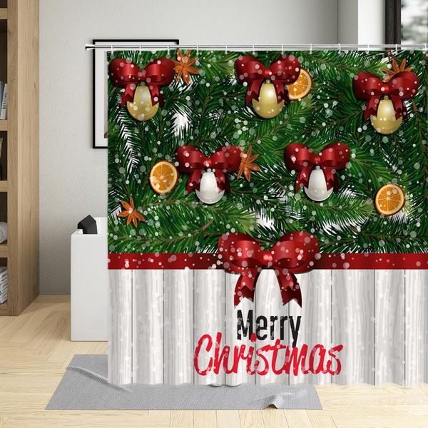 

shower curtains christmas curtain green plant white yellow ball red winter holiday decoration wall cloth bathroom sets
